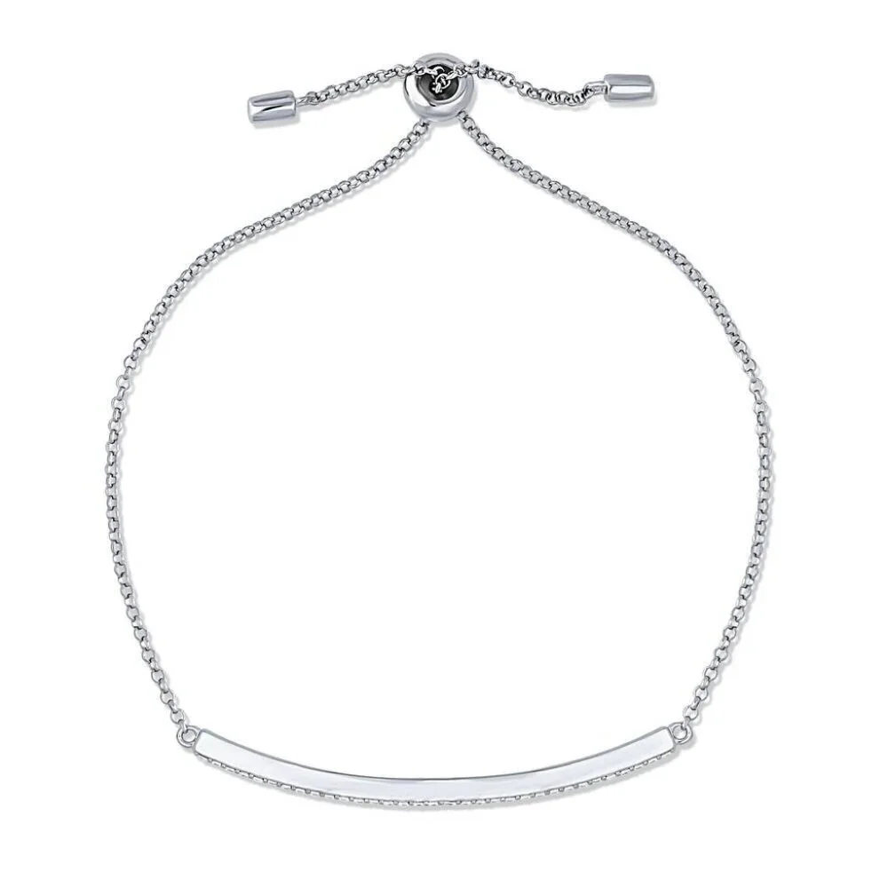 Berricle 925 Sterling Silver CZ Bar Adjustable Chain Bracelet